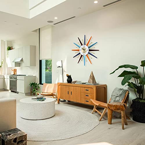 FIELDY Large Wall Clock 31 Inch Mid Century Wall Clocks Starburst Clock Non Ticking Battery Operated 3D Wall Clocks Home Décor for Living Room, Kitchen, Dining Room, Bedroom - size: Large