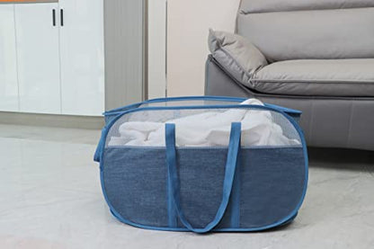 Pop Up Laundry Hamper，with Durable Handles collapsible laundry basket，Easy to Open and Fold for college Dorm,kids room，travel (Blue)… - color: Blue
