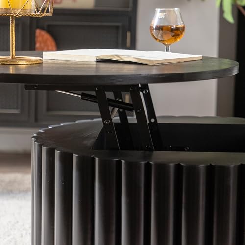 27.56" Round Lift-Top Coffee Table with Hidden Storage & Sturdy Pedestal, Modern Wooden Center Accent End Tea Table, No Need Assemble, Black - color: 27.56" Round Lift-top, Black