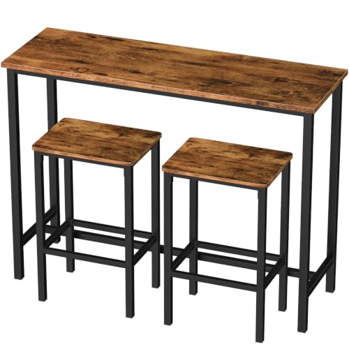 Zevemomo 3 Piece Dining Table Set, 47.2" Bar Table and Chairs Set | Counter Height Bar Table with Stools, Dining Pub for 2, Narrow High Top Pub Table Set for Small Spaces, Kitchen Living Room
