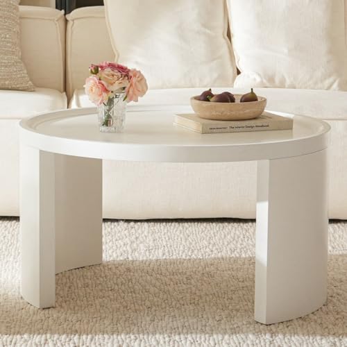 Round Nesting Coffee Table Set of 2, 31.5 and 18 in, White | White nesting coffee table, round tables for living room, space-saving center table - color: White
