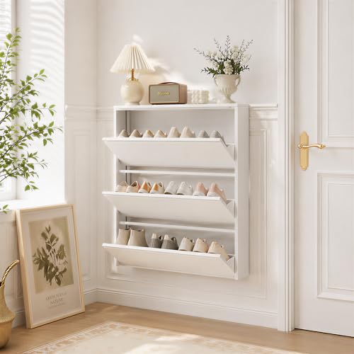 Slim Metal Shoe Cabinet with 3 Flip Drawers | Shoe Storage Cabinet, Narrow Shoe Organizer for Entryway, Hallway & Small Spaces - size: 3 Flip Drawers