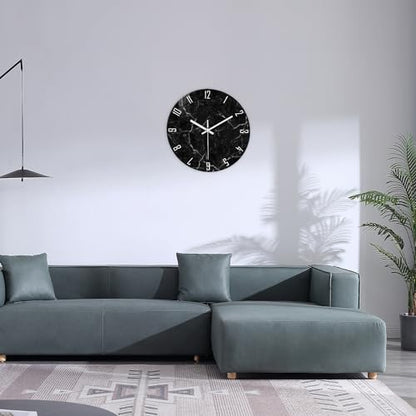 Black Wall Clock for Bedroom Glass Modren Wall Clock Battery Operated 14 Inch Analog Wall Clock Non Ticking - color: Black2, size: 14 Inch