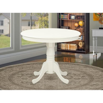 BOWERY HILL Round Wood Dining Table, 36" Diameter, Linen White Finish, Solid Rubber Wood Construction, Pedestal Base, Traditional Style for Kitchen or Dining Room - color: Linen White