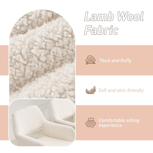 Desk Chair No Wheels Vanity Chair Makeup Chair Comfy Accent Chair for Living Dining Room Bedroom Home Office Mid Century Modern Upholstered Armchair Sofa with Wood Legs (Wool White, 1) - color: Wool White