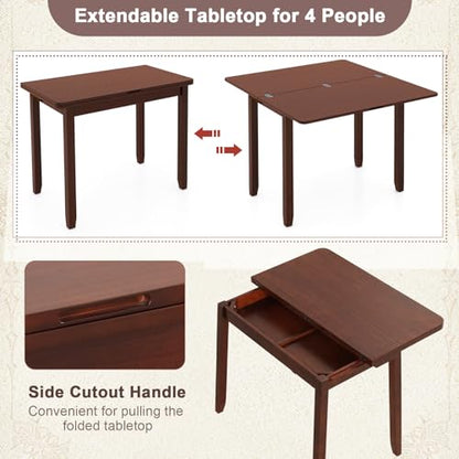 GOFLAME Extendable Dining Table for 4, Folding Kitchen Table with Storage Compartment & Rubber Wood Legs, Space-Saving Dinner Table for Living Room, Kitchen, Dining Room, Small Space, Cherry Brown