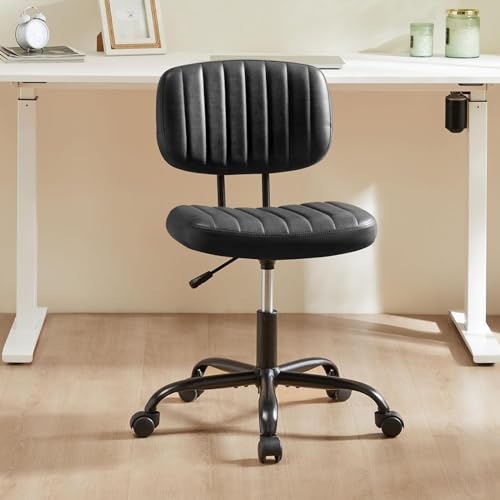 HealSmart Small Office Desk Chair with Wheels, Armless Desk Chair with Lumbar Support, PU Leather Low Back Adjustable Height 360° Rolling Swivel Task Chair Without Arm for Home, Bedroom,Office, Black