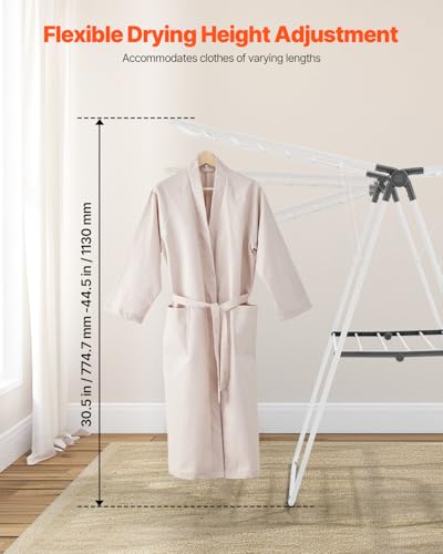 VEVOR Clothes Drying Rack, 2-Tier Foldable Laundry Dryer Rack with Sock Clips & 21 Drying Rods, Metal Height Adjustable Drying Racks for Outdoor & Indoor, Free-Standing & Space-Saving Hanger, White - size: 54.5"D x 23.6"W x 39.4"H