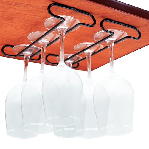 Wine Glass Rack Under Cabinet Shelf Glasses Holder Storage with Drying Stemware Rack Under Counter Metal Hanger Hanging Rack for Kitchen Black - size: set of 2 black, style: Single Opening