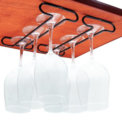 Wine Glass Rack Under Cabinet Shelf Glasses Holder Storage with Drying Stemware Rack Under Counter Metal Hanger Hanging Rack for Kitchen Black - size: set of 2 black, style: Single Opening