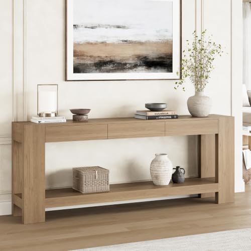 78.75" Extra Long Console Table with 3 Drawers, Farmhouse Entryway Table with Storage Shelf, Wood Accent Sofa Table for Living Room Hallway Entryway, Rustic Brown