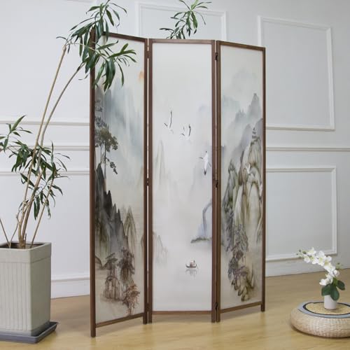 3 Panel Room Divider Screen,Double Faced Room Divider Folding Wall Divider for Room Separation,Mountains and Waters Landscape,67" H x 47.2" W - color: Mountains and Waters, size: 3 Panel