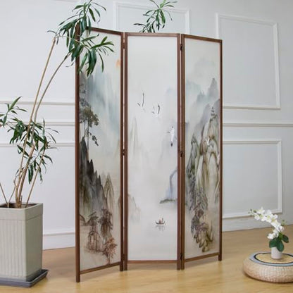 3 Panel Room Divider Screen,Double Faced Room Divider Folding Wall Divider for Room Separation,Mountains and Waters Landscape,67" H x 47.2" W - color: Mountains and Waters, size: 3 Panel