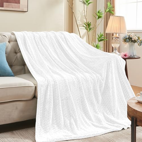 inhand White Fleece Twin Blanket, Super Soft Flannel Cozy Blankets for Adults, Lightweight Leaves Pattern Fuzzy Blanket for Couch Sofa Bed Office, Warm Plush Blankets for All Season, 60x90 Inches - color: White, size: Twin/Twin XL-60x90 IN