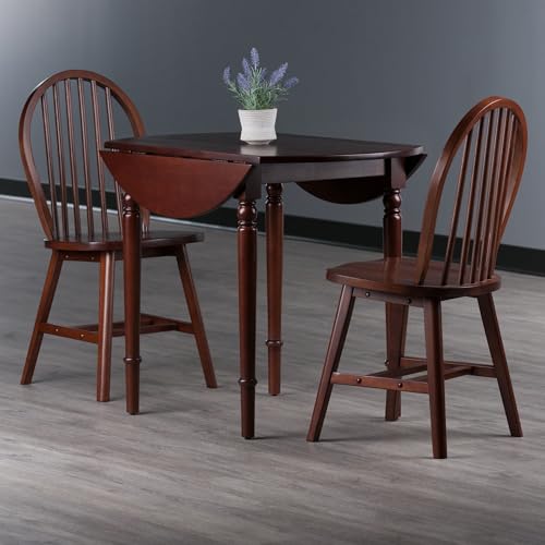 Winsome Sorella 3-pc Set Round Drop Leaf Table, Walnut - color: Walnut, size: Table + 2 Chairs