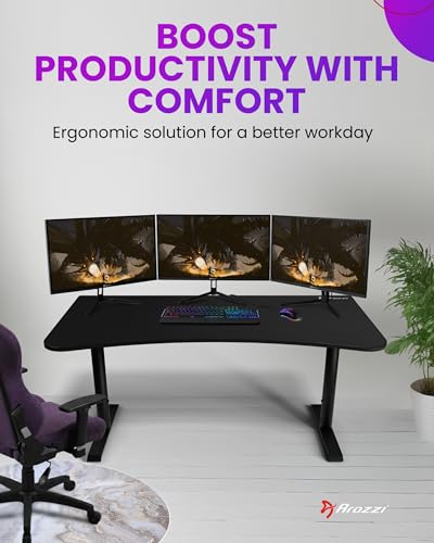 Arozzi Arena Ultrawide Curved Gaming Desk Pure Black | Full Surface Water-Resistant Desk Mat, Monitor Mount Cut-Outs, Cable Management Netting - color: Pure Black, size: Large