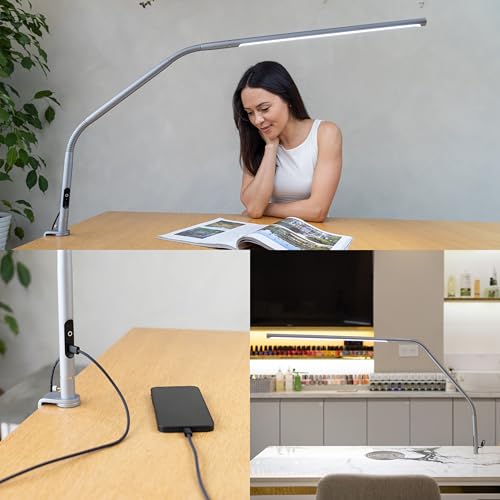Daylight Slimline 4™ LED Table Lamp in Ice Grey - 6,000K, 3,200 Lux, 4 Brightness Levels, USB-C Charging Port, Anti-Glare Diffuser, Flexible Design, Art & Craft, Sewing, Nail Salon - color: Ice Grey, size: Table Lamp, style: Slimline 4