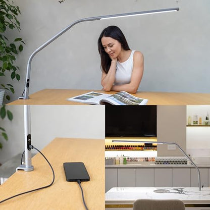 Daylight Slimline 4™ LED Table Lamp in Ice Grey - 6,000K, 3,200 Lux, 4 Brightness Levels, USB-C Charging Port, Anti-Glare Diffuser, Flexible Design, Art & Craft, Sewing, Nail Salon - color: Ice Grey, size: Table Lamp, style: Slimline 4