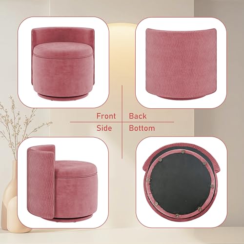 allamazing 360° Swivel Accent Chair with Storage, Vanity Stool with Back, Velvet Storage Ottoman, Upholstered Round Barrel Vanity Chair for Living Room, Makeup Room, Bedroom (Dusty Rose) - color: Dusty Rose