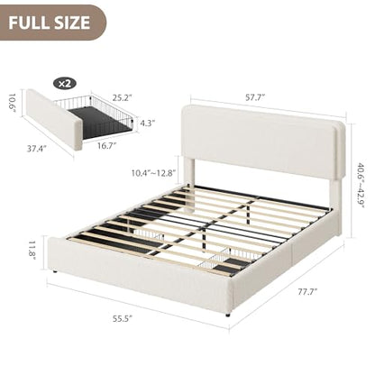 GarveeHome Bed Frame with 2 Storage Drawer, Cream Beige, Full | Teddy Fleece Thick Upholstered Platform Bed Frame with Adjustable Headboard, No Box Spring Needed - size: Full