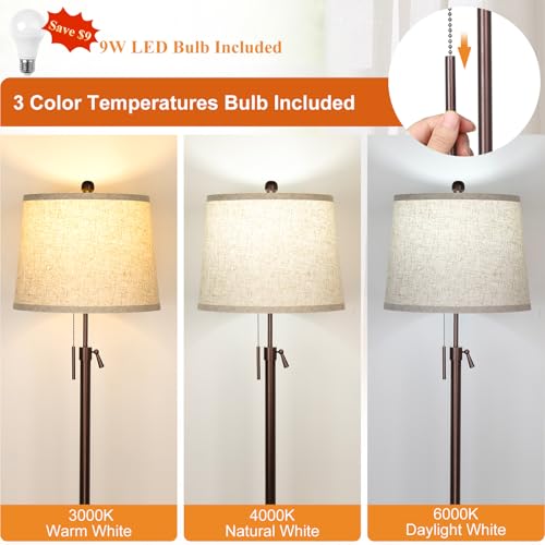 JUNNAI Modern Floor Lamp Adjustable Height Standing Lamp Tall Lamp with 3 Color Temperatures Floor Lamps for Living Room Bedroom Office Beige Shade Bulb Included-Brown - color: Brown+Beige Shade