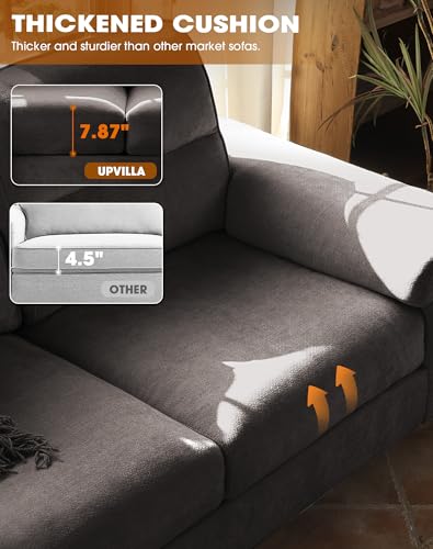 Upvilla 71.25" Modern Sofa Couch for Deep Seat Sofa Living Room(Dark Gray) | 8” Cushion, Comfy 2-Seater Chenille Loveseat with Convertible Armrest, Removable Sofa Cover, High Leg - color: Dark Gray, size: 71.25" Couch