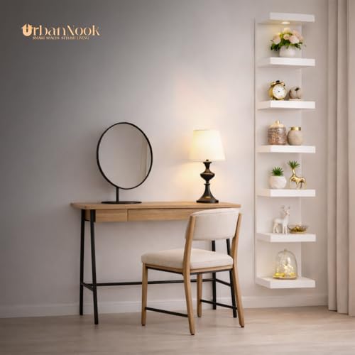 7-Tier Floating Wall Shelf with LED Lights – White Modern Display Shelving Unit with Remote Control – Wall Mounted Bookshelf for Living Room, Bedroom, or Office Decor