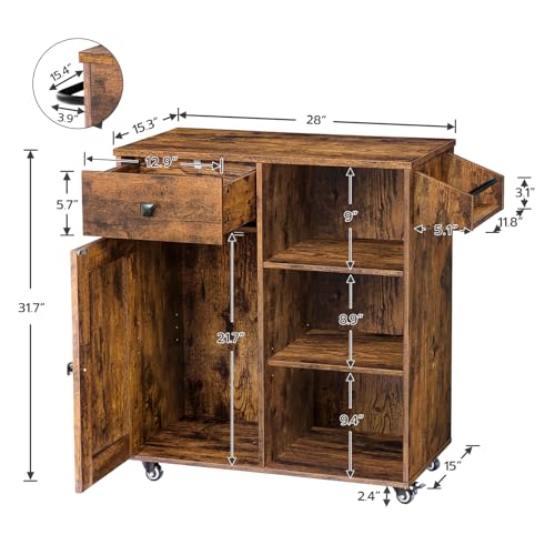 HOOBRO Kitchen Island, Storage Cabinet with Drawer, Kitchen Cart with Spice and Towel Rack, Saving Space, Easy Assembly, for Living Room, Rustic Brown BF12ZD01 - color: Rustic Brown