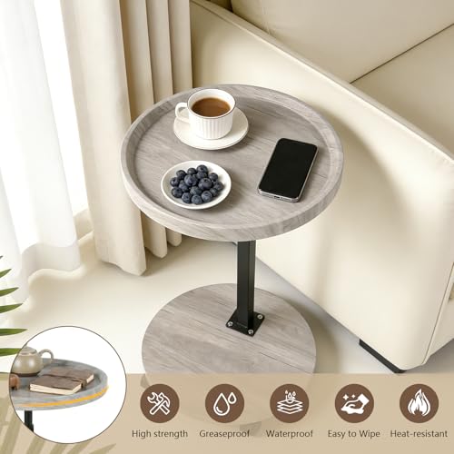 YYW C Table End Table Adjustable Height, Couch Tables that Slide Under for Small Spaces, 360°Swivel TV Tray Table, C Shaped Side Tables Living Room and Bedroom for Sofa, Bed, Chair, Snack (Wood Gray) - color: Wood Gray