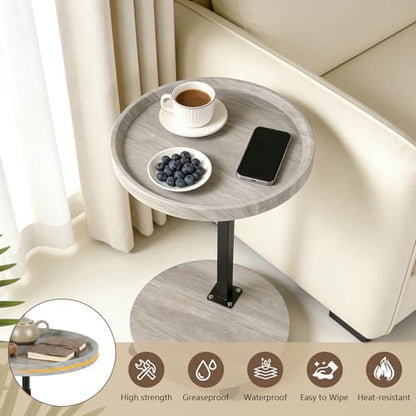 YYW C Table End Table Adjustable Height, Couch Tables that Slide Under for Small Spaces, 360°Swivel TV Tray Table, C Shaped Side Tables Living Room and Bedroom for Sofa, Bed, Chair, Snack (Wood Gray) - color: Wood Gray