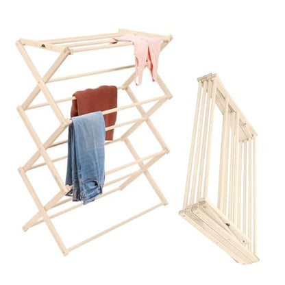 Premium American Maple Clothes Drying Rack - Handcrafted in Pennsylvania - Solid Wood Construction, Collapsible, Eco-Friendly Laundry Solution (Large) - color: Large | Flat Top