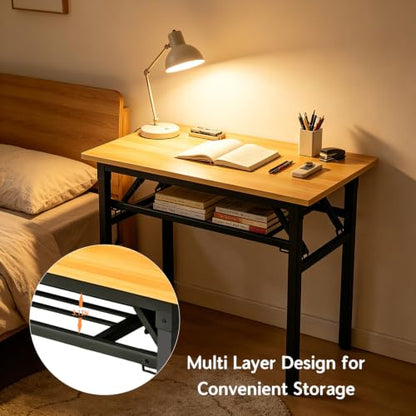 Folding Computer Desk, 31IN Double-Layer Foldable Portable Table | Foldable Portable Table, Compact Design, For Small Spaces, Bedroom/Apartment/Dorm