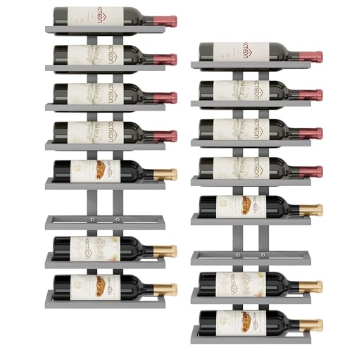 Hoctieon 2-Set 8 Tier Wall Mount Wine Rack (16 Tiers), Wall Racks for Wine Bottles Display and Storage, Hanging Bottle Organizer for Living Room, Kitchen, Wine Cellar, Bar, Grey - color: Grey, size: 2 Pack (16 Bottles)