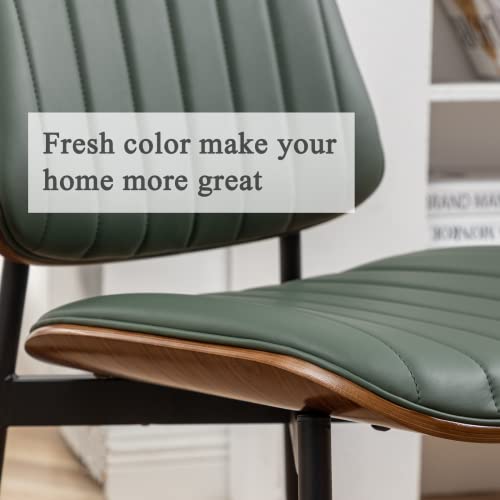 LUNLING Dining Chairs Set of 2 Mid Century Modern Retro Faux Leather Chair with Walnut Bentwood Upholstered Seat Metal Legs Chairs,Adjustable Foot for Kitchen Dining Room Chairs(Green) - color: Green, size: Set of 2