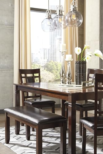 Signature Design by Ashley 6-Piece Dining Table Set with Bench, Dark Brown - color: Brown