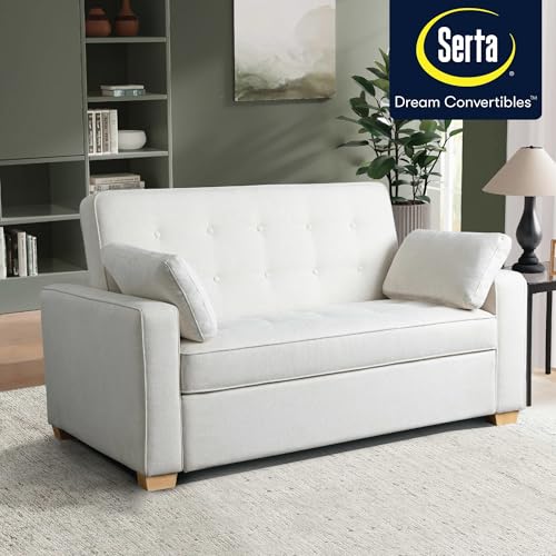 Serta Ainsley 66.5" Convertible Sleeper Loveseat, Full Size, Dreamcoil Comfort, Soft Woven Fabric, Oyster - color: Oyster, size: Full Loveseat