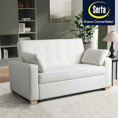 Serta Ainsley 66.5" Convertible Sleeper Loveseat, Full Size, Dreamcoil Comfort, Soft Woven Fabric, Oyster - color: Oyster, size: Full Loveseat