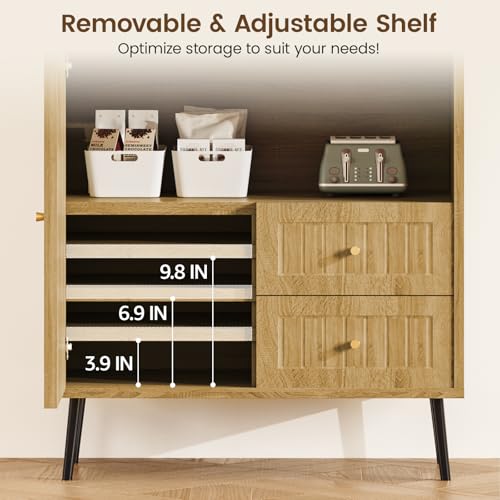 Wood Sideboard Cabinet - Side Board Buffet Cabinet with Storage, Accent Slim Credenza with Drawers and Door, Small Modern Coffee Bar Table for Kitchen, Dining Room, Entryway, Living Room - color: Natural