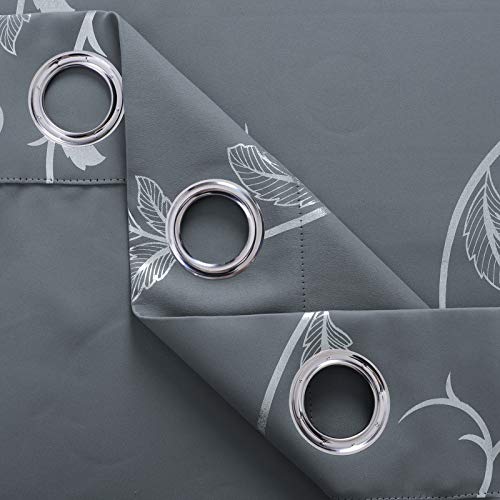 BUHUA Striped Wave Vine Print Blackout Curtains Thermal Insulated Grommet Top Window Curtains for Bedroom 52W×63L Light Grey 2 Panels - color: Light Grey, size: 52"W x 63"L (Pack of 2)