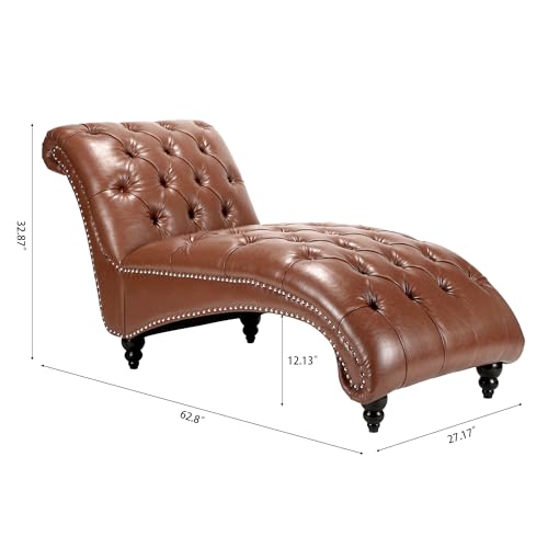 Convertible Chaise Lounge Chair and Ottoman Set, Recliner Chair 3 in 1 Modern Comfy Accent Sleeper Reading Chair Bed with 2 Pillows for Living Room Home Office Study, PU Brown Leather - color: Pu Brown