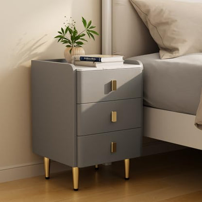 AQIMUELE Narrow Nightstand with Drawers, Narrow Side Table Leather, Small Bedside Tables for Bedroom. (Dark Gray) - color: Dark Gray, size: 15.7''W x 15"D x 22.8"H