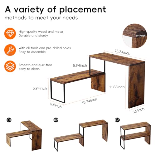 Kitchen Countertop Organizer, Spice Rack Cabinet Organizer Shelf Stackable Counter Corner Shelves Organization and Storage for Pantry, Counter top, Coffee Station Wood Rustic Brown - color: Rustic Brown