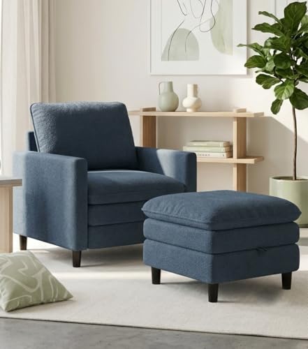 Welzona Chair Sets for Bedroom, with Ottoman | All-wood Chairs Set with Ottoman, Living Room - color: Blue Grey, size: cloud chair & ottoman
