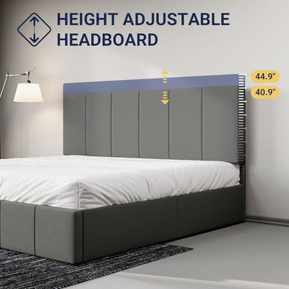 Allewie King Size Dutch Velvet Upholstered Platform Bed Frame/Vertical Channel Tufted Adjustable Headboard/Low Profile Bed Frame/No Box Spring Needed/Easy Assembly/Grey - color: Grey, size: King