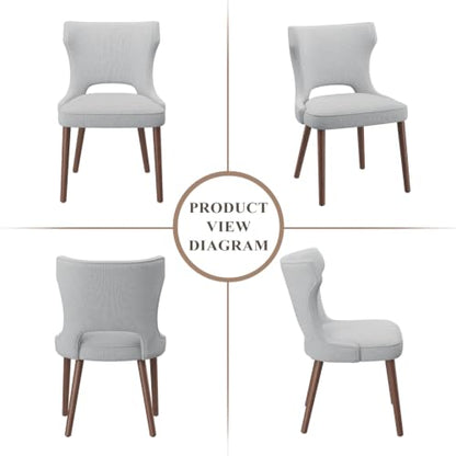 Wooden Dining Chairs Set of 4, Mid Century Dining Room Chairs with Solid Wood Legs, Upholstered Fabric Kitchen Chairs with Ergonomic Curved Backrest for Kitchen Dining Room, Gray - color: Grey, size: Set of 4