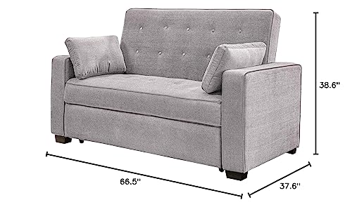 Serta Ainsley 66.5" Convertible Sleeper Loveseat, Full Size, Dreamcoil Comfort, Soft Woven Fabric, Light Grey - color: Light Grey, size: Full Loveseat