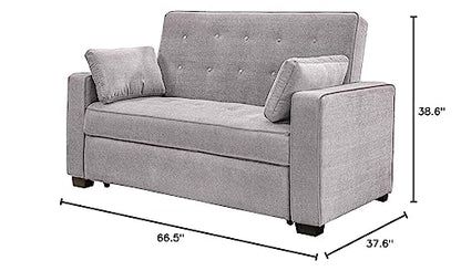 Serta Ainsley 66.5" Convertible Sleeper Loveseat, Full Size, Dreamcoil Comfort, Soft Woven Fabric, Light Grey - color: Light Grey, size: Full Loveseat