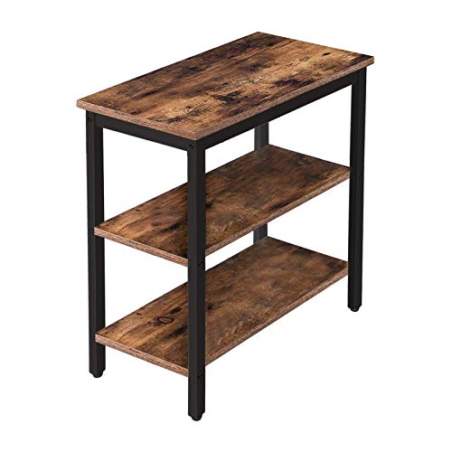 HOOBRO End Table, Simple Rustic Side Table with 3-Tier Storage Shelf, Narrow Nightstand for Small Spaces, for Living Room, Bedroom,Easy Assembly, Industrial Design, Rustic Brown and Black BF14BZ01 - color: Rustic Brown + Black