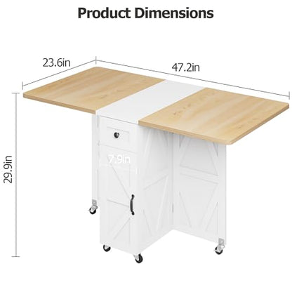 Jocoevol Folding Dining Table, Dining Table Set for 4, Foldable Kitchen Table Farmhouse Dinner Table, Space Saving Drop Leaf Tables for Small Spaces, Extendable Dining Room Table (Pear Wood White)