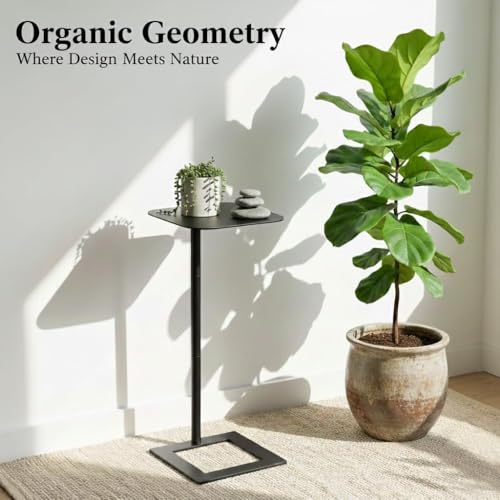 Modern Stable C Table End Table, 23.4" Tall, Medium, Black | C Shaped Side Table that Slides Under Sofa, Slim Under Couch Table, Industrial Coffee Tray Table for Living Room Bedroom - color: Black, size: Medium